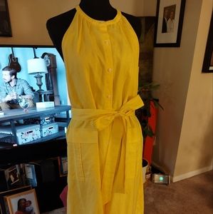 Bright yellow cotton linen dress